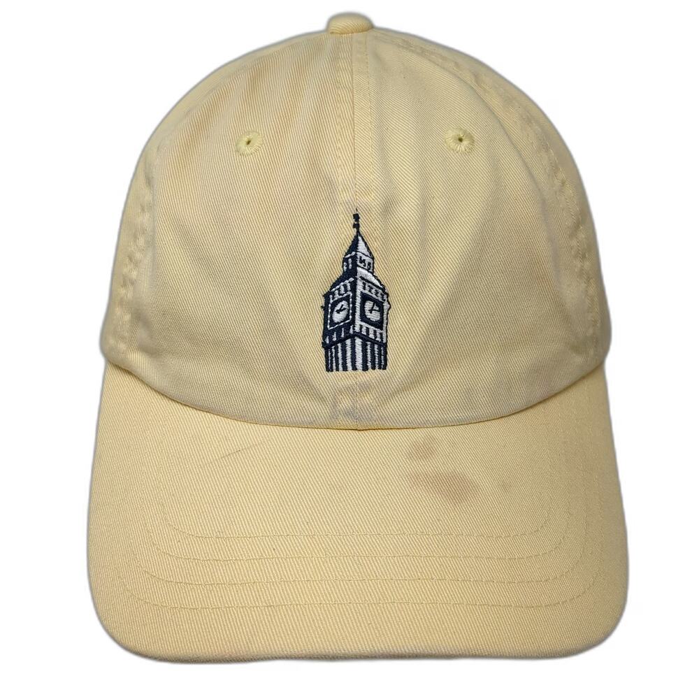 London Fog Baseball Cap Yellow One Size Big Ben Embroidery Cotton Strapback Hat